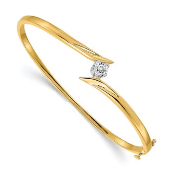 14k Two-tone Complete 1/4 carat A Diamond Hinged Oval Bangle Bracelet