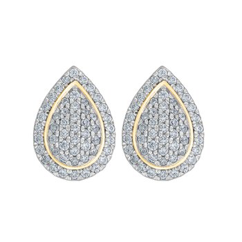 10K Yellow Gold Pear Shape Pave Set Studs Diamond Earrings 0.40 Ctw