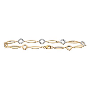 10K Yellow Gold Alternating Polished & Diamond Set Open Links Bangle Diamond 0.25 Ctw
