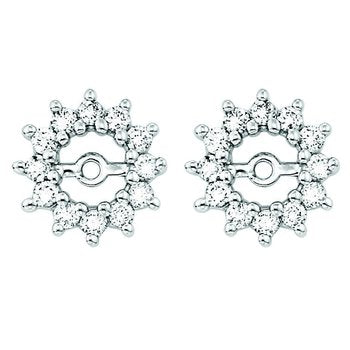 14k White Gold Diamond Flower Prong Set Halo Jackets Earrings 0.264 Ctw