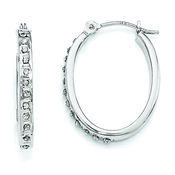 14k White Gold Diamond Fascination Oval Hinged Hoop Earrings