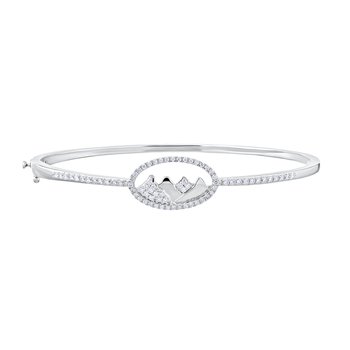 Diamond Peak™ 14K White Gold Bangle Oval Frame with Pave Mountains Diamond Set Hinged Diamond 0.50 Ctw