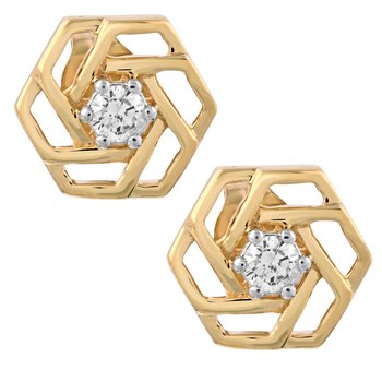10K Yellow Gold Hexagonal with Prong Set Center Studs Diamond Earrings 0.15 Ctw