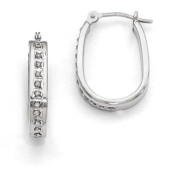 14k White Gold Diamond Fascination Squared Hinged Hoop Earrings