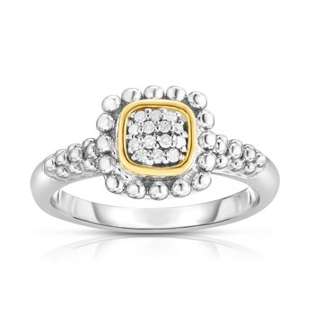 18K & Sterling Silver Polished Quadra Birthstone Size-7 Ring