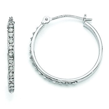 14k White Gold Diamond Fascination Round Hinged Hoop Earrings