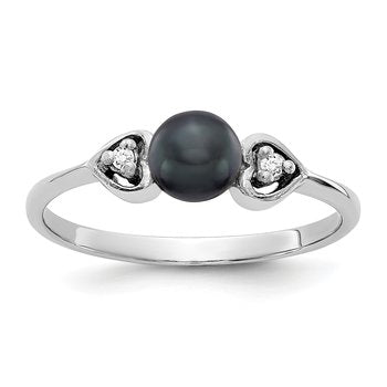 14k White Gold 4.5mm Black FW Cultured Pearl AA Diamond ring
