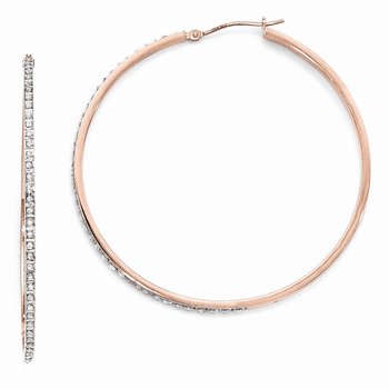 14k Rose Gold Diamond Fascination Round Hinged Hoop Earrings