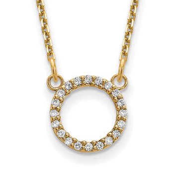 14k Polished 1/15 carat AA Diamond Open Circle 18 inch Necklace