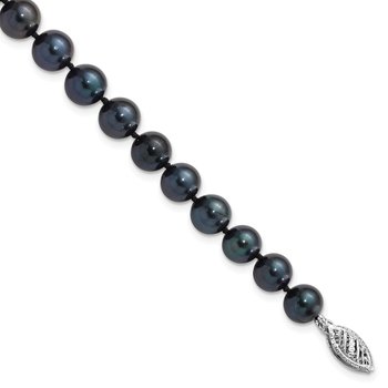14k White Gold 7-8mm Black Round Akoya Saltwater Cultured Pearl 16 inch Necklace