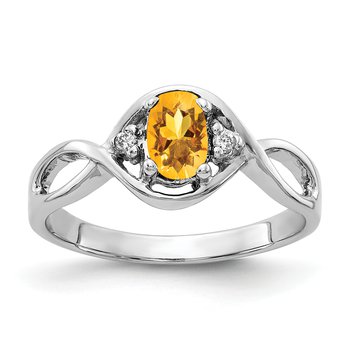 14k White Gold 6x4mm Oval Citrine VS Diamond ring