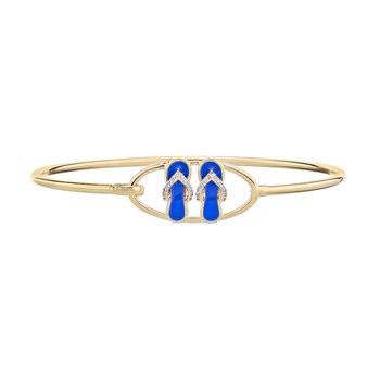 OCEANITY ™ 14k Yellow Gold Bangle Enamel Flip Flops in Oval Frame Hook & Eye Closure Diamond 0.08 Ctw