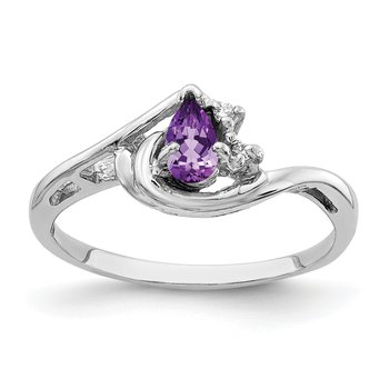14k White Gold 5x3mm Pear Amethyst A Diamond ring