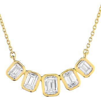 14K Yellow Gold 5 Bezel Set Emerald Cut Diamond Necklace 1.00 Ctw
