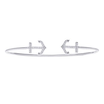 BluSea™ 14k White Gold Bangle Double Anchor Open Ended Diamond 0.25 Ctw