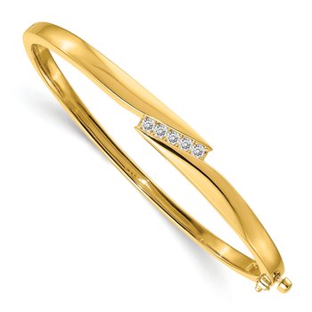 14k Complete 5-Stone 1/3 carat AA Diamond Hinged Oval Bangle Bracelet
