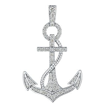 BluSea™ 14k White Gold Pendant Pave Set Anchor with Twisted Wire Rope Diamond 1.00 Ctw