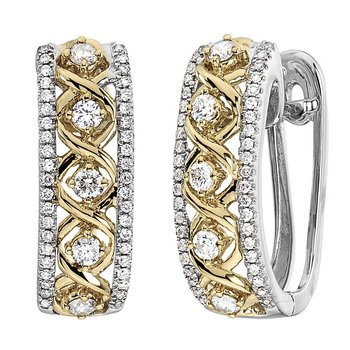 14K Two Tone Earrings Contrasting Twist with Prong Set Rails Diamond 0.50 Ctw