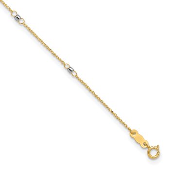 14K Two-tone Ropa Chain Mirror Beads 7-Station 9 inch Plus 1 inch Extender - Total 10 inch Anklet