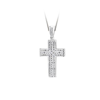 Shefian™ 14K White Gold Pendant Men's 3 Rows Channel Set Cross Diamond 1.00 Ctw