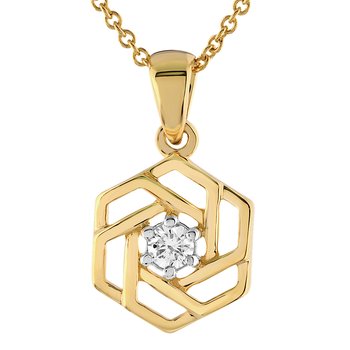 10K Yellow Gold Hexagonal with Prong Set Center Diamond Pendant 0.11 Ctw