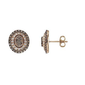 Cinnamon Dulce™ 14K Rose Gold Oval Shape Cognac Pave Set Center With Double Halo Studs Diamond & Cognac 1.00 Ctw