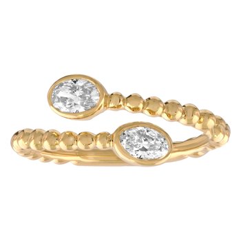 14K Yellow Gold Beaded Open Ended Bypass Oval Bezel Set Diamond Ring 0.40 Ctw