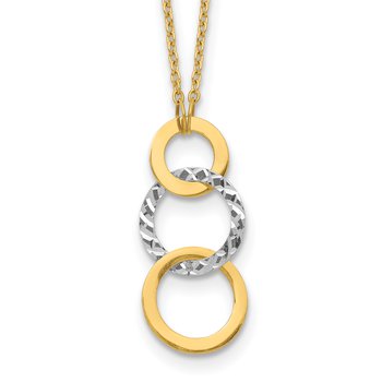 14k Two-tone Polished and Textured 3-Circle Dangle 17 inch Necklace