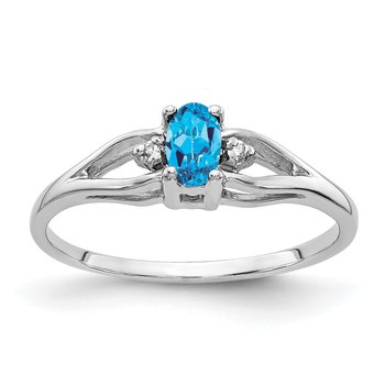 14k White Gold 5x3mm Oval Blue Topaz AA Diamond ring
