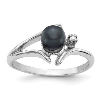 14k White Gold 5mm Black FW Cultured Pearl VS Diamond ring