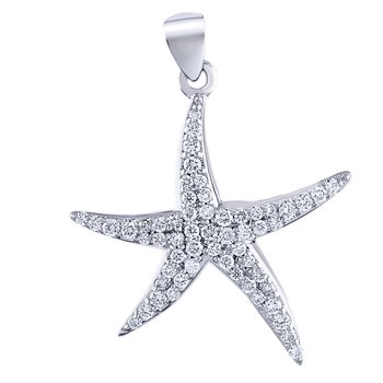 Oceanity™ 14K White Gold Pendant Asymmetrical Starfish Pave Set Diamond 0.25 Ctw
