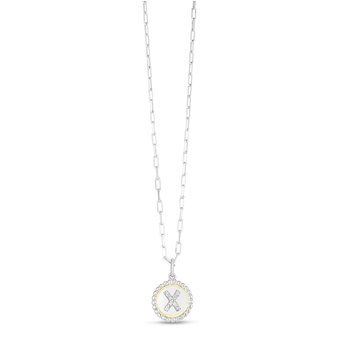 18K & Sterling Silver 20in Diamond Cut/ Textured Necklace with Pear Shaped Lobster Clasp