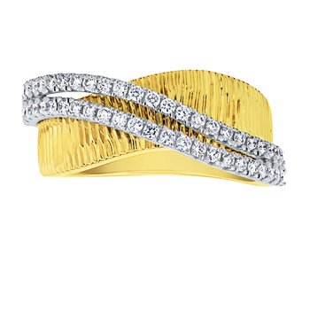 Textura™ 14K Two Tone Textured with 2 Rows Set Overlay Diamond 0.50 Ctw