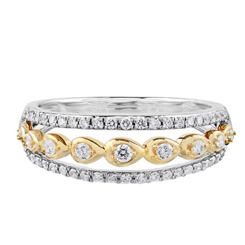 14K Two Tone Prong Set Diamonds through Center Diamond Rails Ring Diamond 0.33 Ctw
