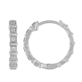 10k White Gold Diamond Bead Set with Bars Between Earrings 0.10 Ctw