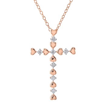 10K Rose Gold Hearts Interspersed with Prong Set Diamonds Diamond Pendant 0.21 Ctw