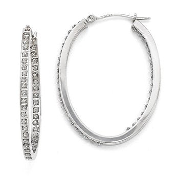 14k White Gold Diamond Fascination Oval Hinged Hoop Earrings