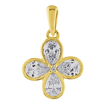 14K Yellow Gold Clover Shape Bezel Set Diamond Pendant 0.96 Ctw