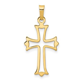 14k Polished Cut-out Fleur de Lis Cross Pendant