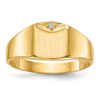 14k 7.0x8.0mm Closed Back AA Diamond Signet Ring