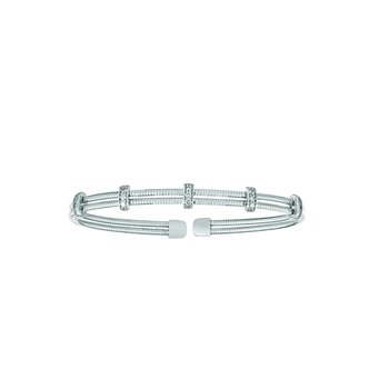 14K Yellow Gold Double Row Flex Wire with 5 Diamond Set Stations Bangle Diamond 0.25 Ctw