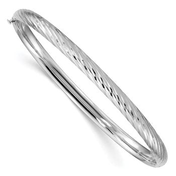 14k White Gold 3/16 Polished Textured 4.75mm Hinged Oval Bangle Bracelet