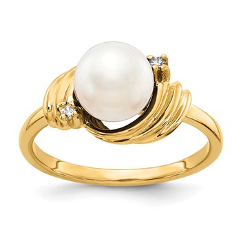 14k 7mm FW Cultured Pearl AA Diamond ring