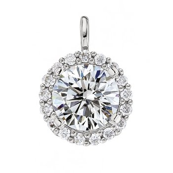 14K White Gold Pendant Prong Set Center with Halo Diamond 0.15 Ctw