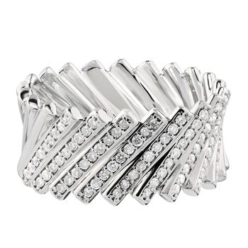 14K White Gold Diagonal Pave Set Rows Ring Diamond 0.50 Ctw