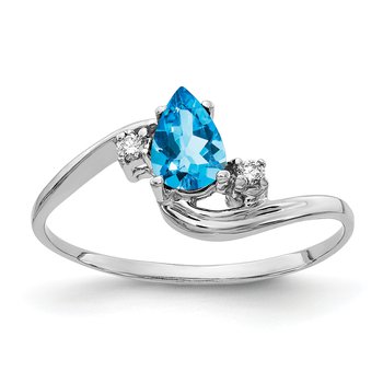 14k White Gold 6x4mm Pear Blue Topaz A Diamond ring
