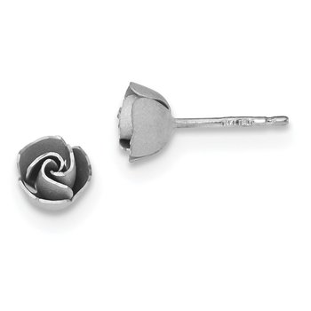 14k and White Rhodium Satin Finish D/C Rose Post Earrings with Yellow Gold Earring Backs