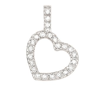 14k White Gold Offset Heart Cutout Pave Set with Diamond Bail Pendant 1.00 Ctw