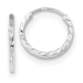 14k White Gold Diamond-cut Square Tube Endless Hoop Earrings