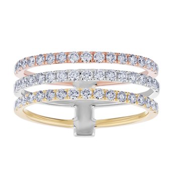 14K Two Tone Ring 3 Parallel Row Prong Set Diamond 0.75 Ctw